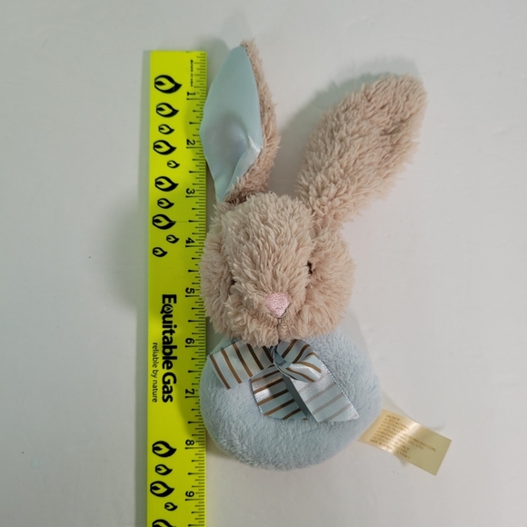 Blue Plush Bunny Grabber Rattle Baby Toy Sewn Eyes Nose Satin Ears & Bow - Picture 9 of 10
